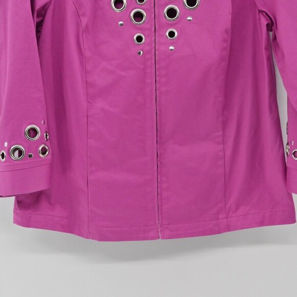 Vtg BOB MACKIE Jacket Womens Size S Pink Grommet Studded 3/4 Sleeve Full Zip 90s - Picture 3 of 14